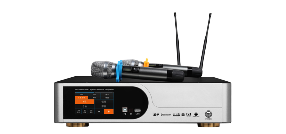 四合一音视频智能一体机（功放+无线一拖二话筒+效果器+点歌系统）PC600